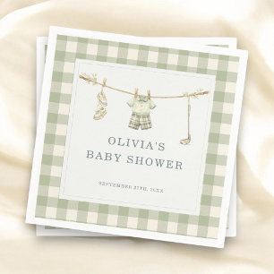 Serviette En Papier Fête de Baby Shower Club de Golf Gingham Vert Saug