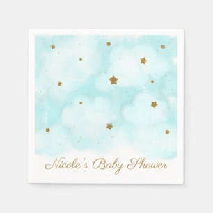 Serviette En Papier Fête de Baby Shower étoiles dorées et nuages dans 