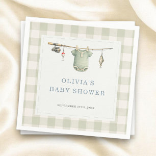Serviette En Papier Fête de Baby Shower Gingham Pêcheur