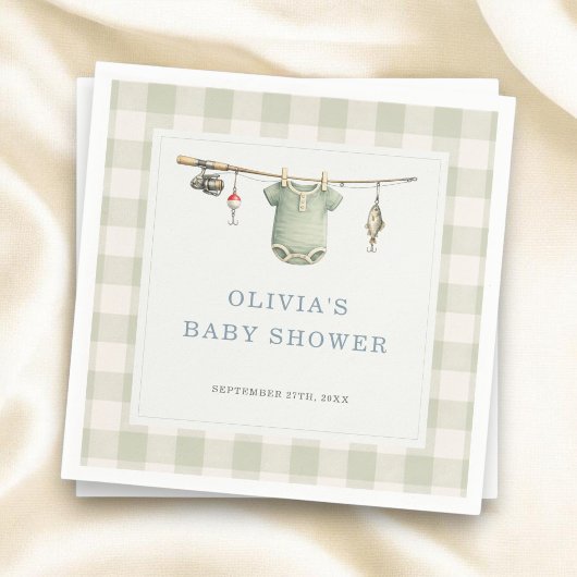 Serviette En Papier Fête de Baby Shower Gingham Pêcheur