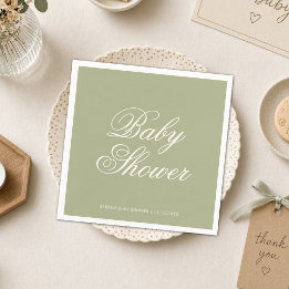 Serviette En Papier Fête de Baby Shower Simple Vert Sauge