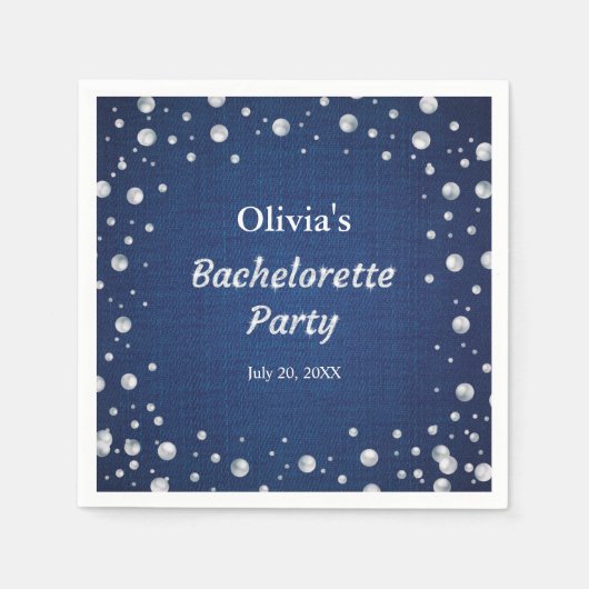 Serviette En Papier Fête de Bachelorette Diamants en Denim Bleu Perles (Devant)