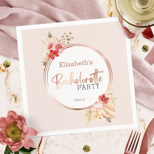Serviette En Papier Fête de Bachelorette Fleur Rose Aquarelle