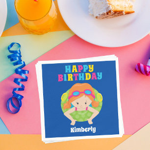 Serviette En Papier Fête de baignade sur mesure de la fille Redhead Jo