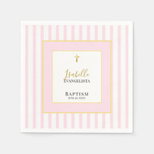 Serviette En Papier Fête de baptême élégante rose et or