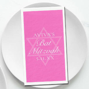 Serviette En Papier Fête de Bat Mitzvah Rose Chaud Étoile de David Per