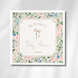 Serviette En Papier Fête de bébé à l'arc floral romantique sarcelle bl