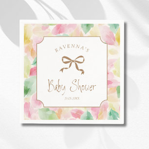 Serviette En Papier Fête de Bébé aux Feuilles Aquarelles Rose Moutarde
