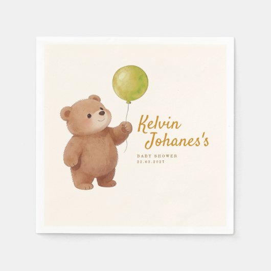 Serviette En Papier Fête de bébé Ballons Ourson (Devant)