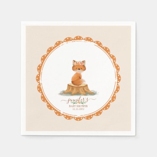Serviette En Papier Fête de Bébé Boho Fox Aquarelle (Devant)