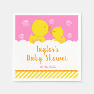 Serviette En Papier Fête de bébé Canard en Caoutchouc Jaune et Rose