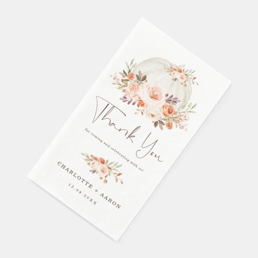 Serviette En Papier Fête de Bébé Citrouille d'Automne Blush Abricot Fl (Coin)