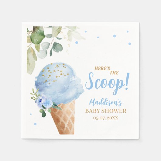 Serviette En Papier Fête de Bébé Crème Glacée Bleue (Devant)