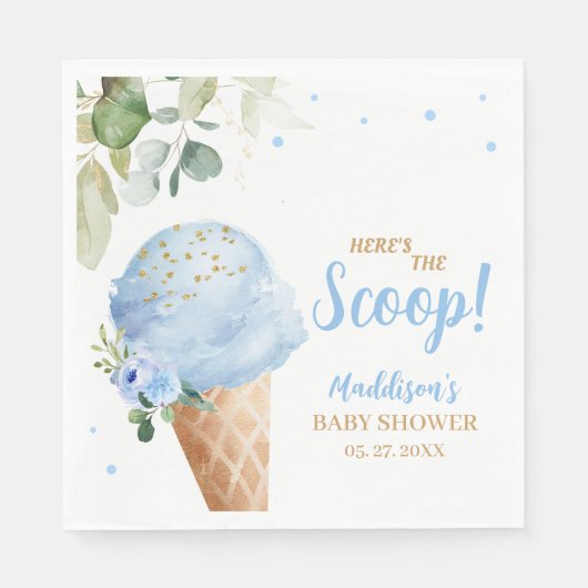 Serviette En Papier Fête de Bébé Crème Glacée Bleue (Devant)