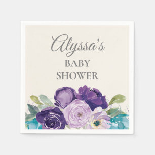 Serviette En Papier Fête de bébé feuilles de sauge florales bleu viole