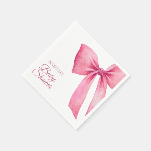 Serviette En Papier Fête de bébé fille à ruban rose (Coin)
