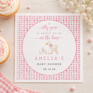Serviette En Papier Fête de Bébé Fille Gingham Rose Pâle Oie Ridicule