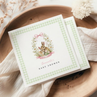 Serviette En Papier Fête de Bébé Fille Lapin Vintage à Carreaux Verts