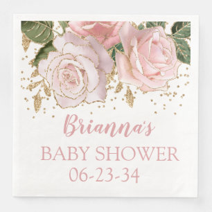 Serviette En Papier Fête de bébé fille moderne fleurie or bébé