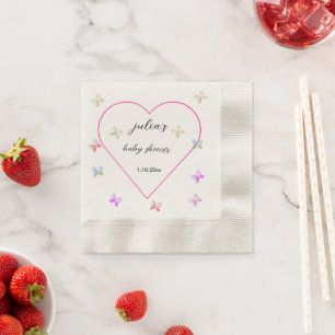Serviette En Papier Fête de bébé fille Papillon Cœur Rose