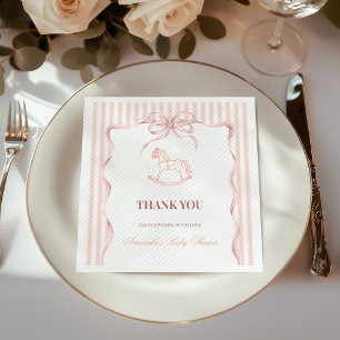 Serviette En Papier Fête de Bébé Fille Rose Vintage Cheval à Bascule