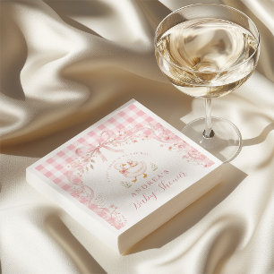 Serviette En Papier Fête de Bébé Fleur Rose Blush Gingham Oie Ridicule