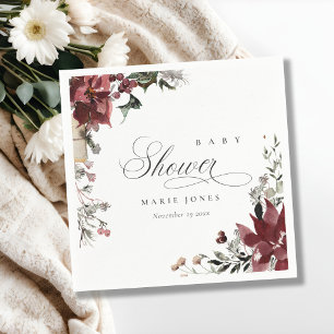 Serviette En Papier Fête de bébé Foliage hivernal festif sombre