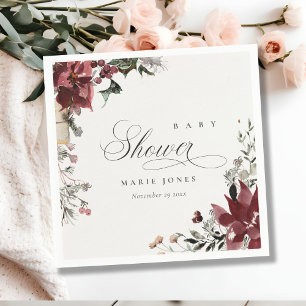 Serviette En Papier Fête de bébé Foliage hivernal festif sombre
