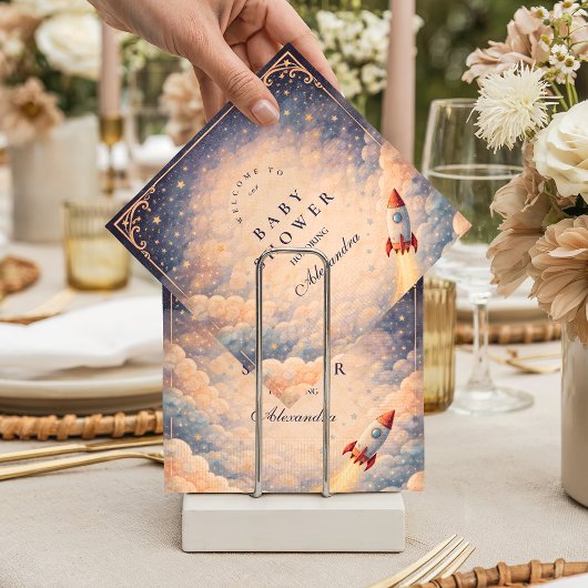 Serviette En Papier Fête de Bébé Fusée dans l'Espace Neutre