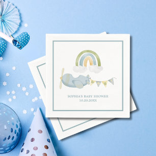 Serviette En Papier Fête de bébé garçon arc-en-ciel nuages avion vinta