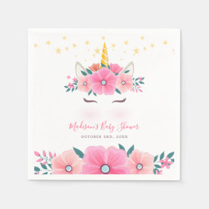 Serviette En Papier Fête de Bébé Licorne au Visage Floral à l'Aquarell