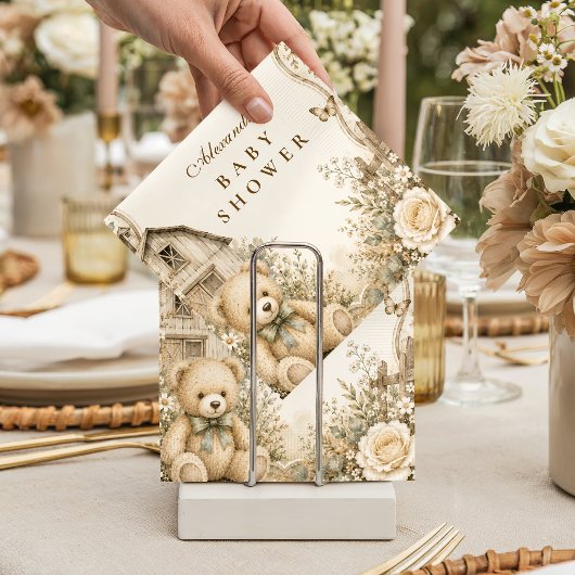 Serviette En Papier Fête de Bébé Ourson Rustique Intemporel