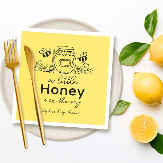 Serviette En Papier Fête de bébé pot de miel dessiné à la main abeille