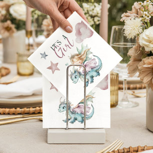 Serviette En Papier Fête de Bébé Princesse Rose Dragon Rêveuse Conte d
