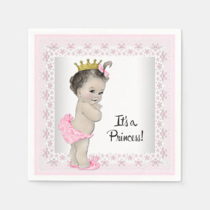 Serviette En Papier Fête de bébé princesse vintage rose et gris