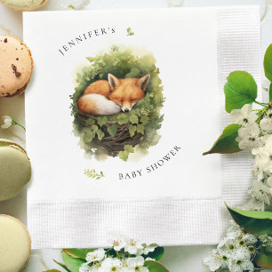 Serviette En Papier Fête de Bébé Renard Endormi Aquarelle