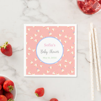 Serviette En Papier Fête de Bébé Rose Canards Mignons Illustrés à la M