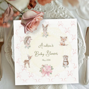 Serviette En Papier Fête de Bébé Ruban Coquette Dessiné à la Main Bois