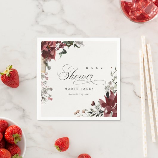 Serviette En Papier Fête de bébé thème feuillage festif hiver sombre (En situation)