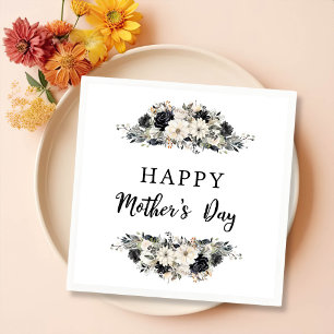 Serviette En Papier Fête de brunch de la fête des mères à fleurs noire