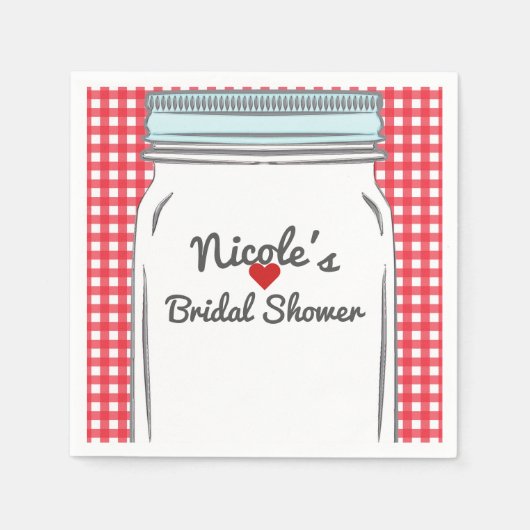 Serviette En Papier Fête de campagne rustique à carreaux rouges et pot (Devant)