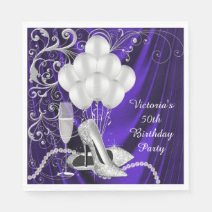 Serviette En Papier Fête de chaussure argentée violette pour femme