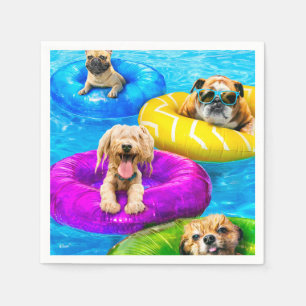 Serviette En Papier Fête de chien dans la piscine