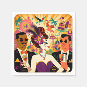 Serviette En Papier Fête de cocktail rétro milieu du siècle Mardi Gras