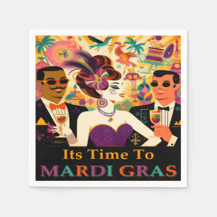 Serviette En Papier Fête de cocktail rétro milieu du siècle Mardi Gras