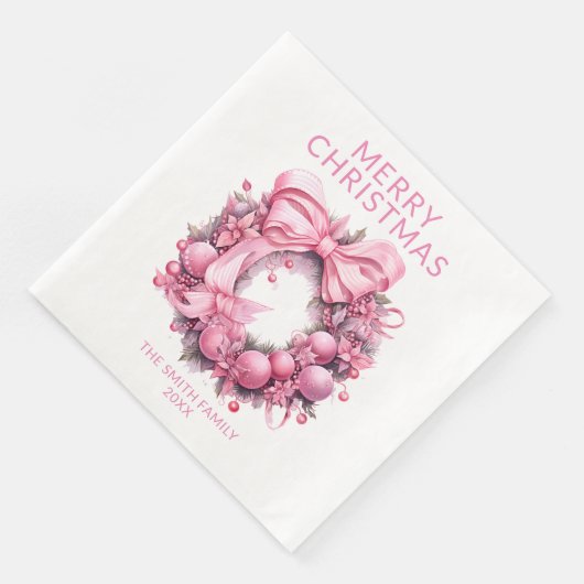Serviette En Papier Fête de couronne de Noël rose (Coin)