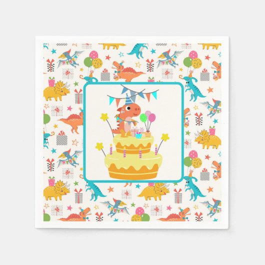 Serviette En Papier Fête de dinosaures (Devant)