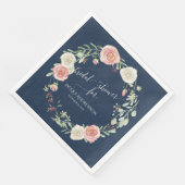 Serviette En Papier Fête de douche de mariée Couronne de rose Navy Blu (Coin)