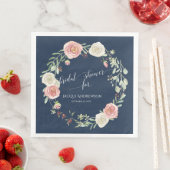 Serviette En Papier Fête de douche de mariée Couronne de rose Navy Blu (En situation)
