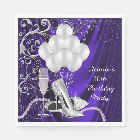 Serviette En Papier Fête de femme chaussure argent violet (Devant)